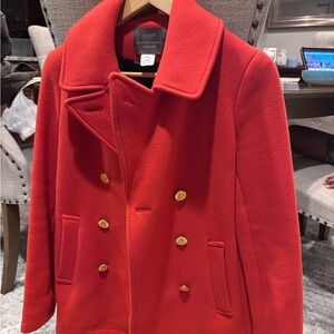 J. Crew Vibrant Red Pea Coat with Gold Buttons